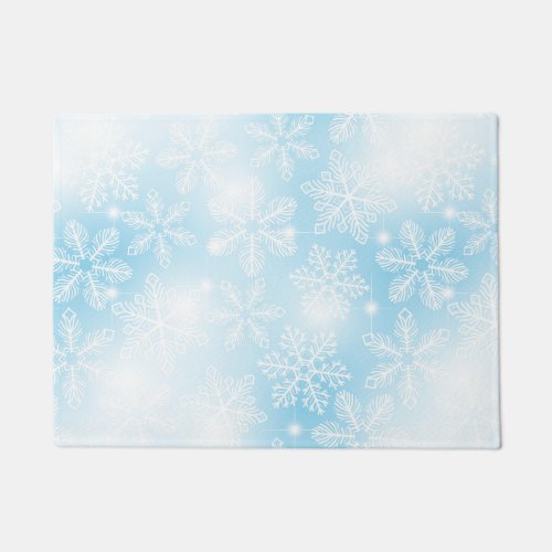 Snowflakes and lights on blue doormat