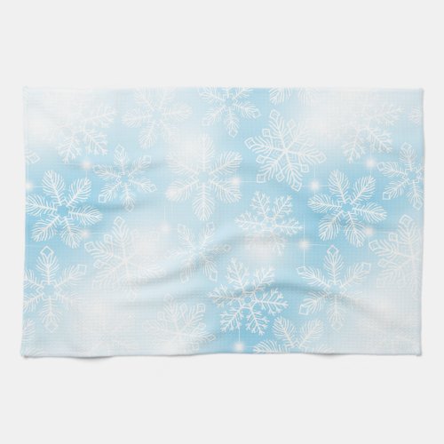 Snowflakes and lights on blue kitchen towel