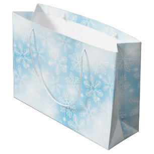 Snowflakes and lights on blue large gift bag