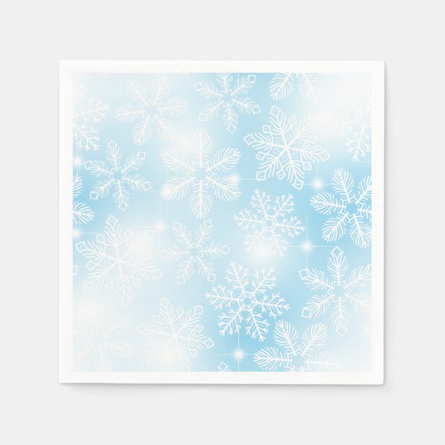 Snowflakes and lights on blue napkins (Front)
