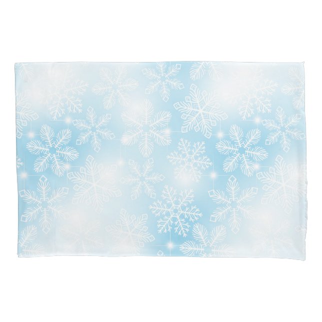 Snowflakes and lights on blue pillow case (Front)