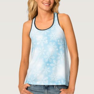 Snowflakes and lights on blue tank top