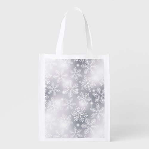 Snowflakes and lights reusable grocery bag