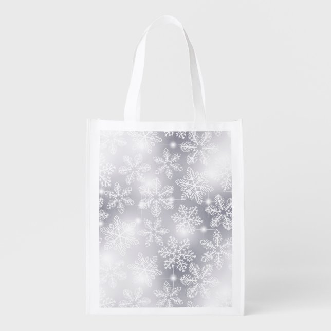 Snowflakes and lights reusable grocery bag (Front)
