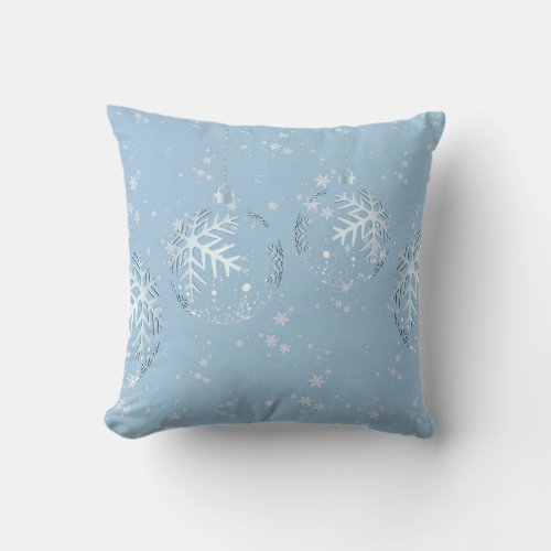 Snowflakes and Ornaments Blue Square Pillow