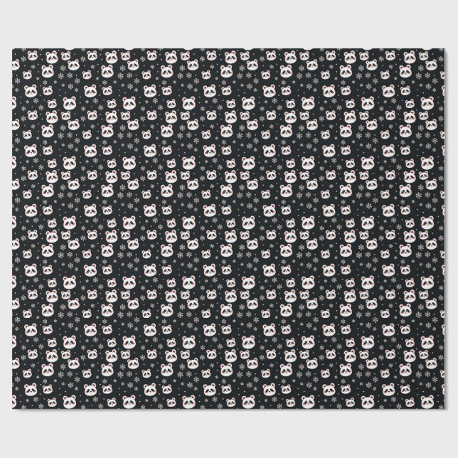 Snowflakes and Panda Christmas Wrapping Paper (Flat)