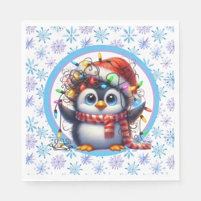 Snowflakes And Penguin  Napkins (Front)