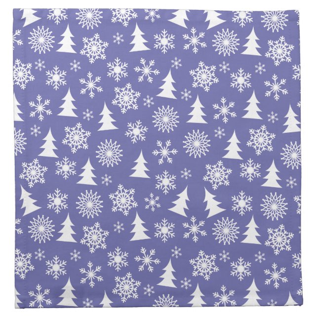 Snowflakes and Pine Trees Pattern Cloth Napkin (Front)