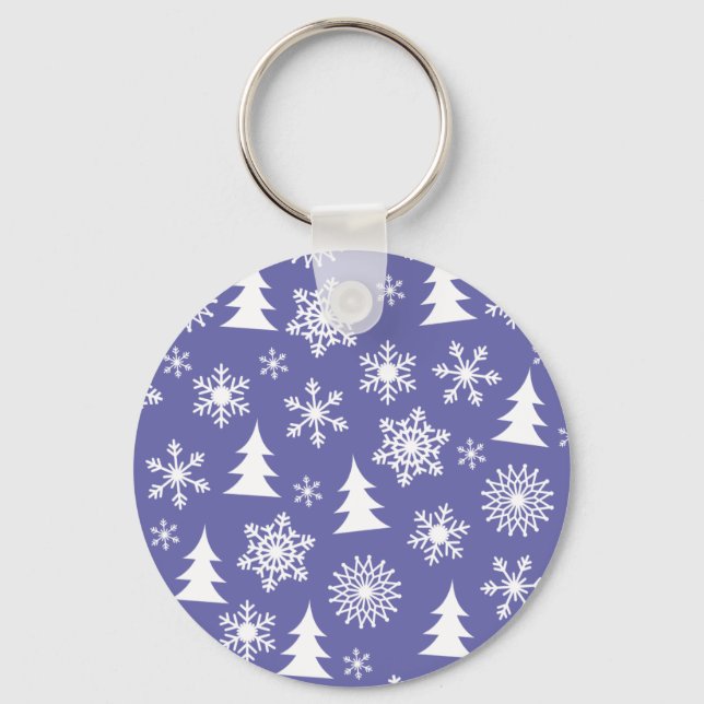 Snowflakes and Pine Trees Pattern Keychain (Front)