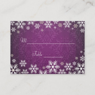 Snowflakes and Purple Damask Wedding Place Setting Place Card