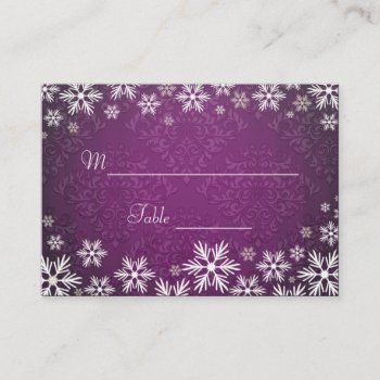 Snowflakes And Purple Damask Wedding Place Setting Place Card by WeddingBazaar at Zazzle