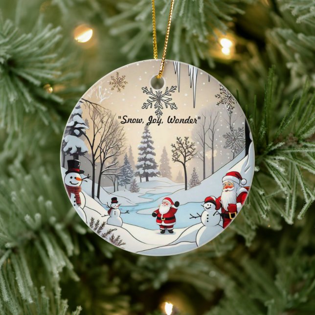 "Snowflakes and Santa" Ceramic Ornament (Tree)
