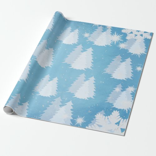 Snowflakes and Snow Covered Trees Wrapping Paper