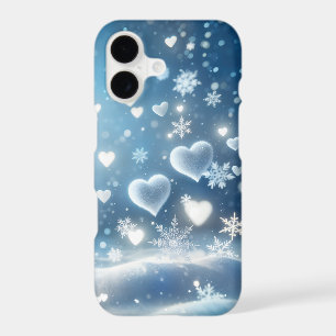 Snowflakes and Snow Hearts on Winter Sky iPhone 17 Case