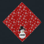 Snowflakes and Snowman Dog Name  Bandana<br><div class="desc">Dress your dog up for the Christmas and winter season bandana.  This red bandana features a snowflake background with an overlay of snowman and space for your dog's name.</div>