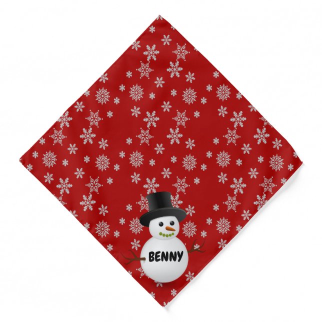 Snowflakes and Snowman Dog Name  Bandana (Front)