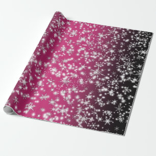 Snowflakes and Sparkles over Hot Pink Light Wrapping Paper