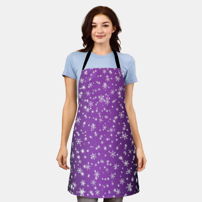 Snowflakes and Sparkles over  magenta Light Apron (Worn)