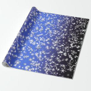 Snowflakes and Sparkles over Navy Blue Light Wrapping Paper