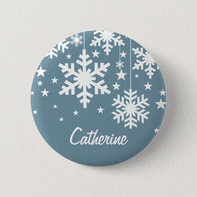 Snowflakes and Stars Button, Blue Button (Front)