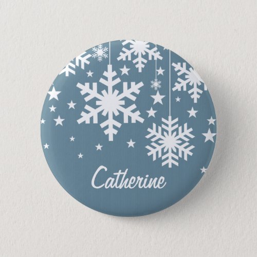 Snowflakes and Stars Button Blue Button