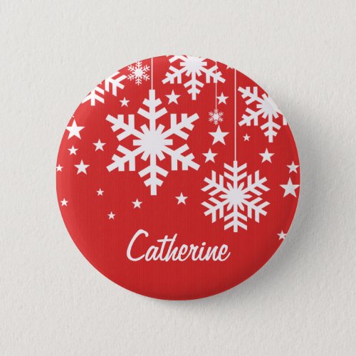 Snowflakes and Stars Button Red Pinback Button