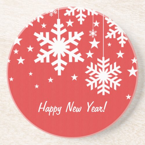 Snowflakes and Stars Coaster Red Drink Coaster