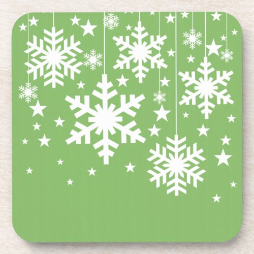 Snowflakes and Stars Coaster Set Green