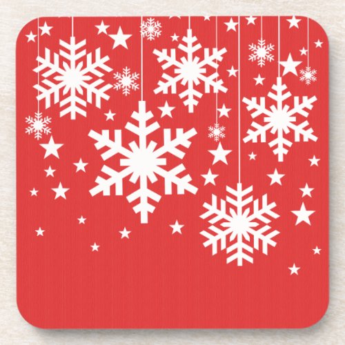 Snowflakes and Stars Coaster Set Red