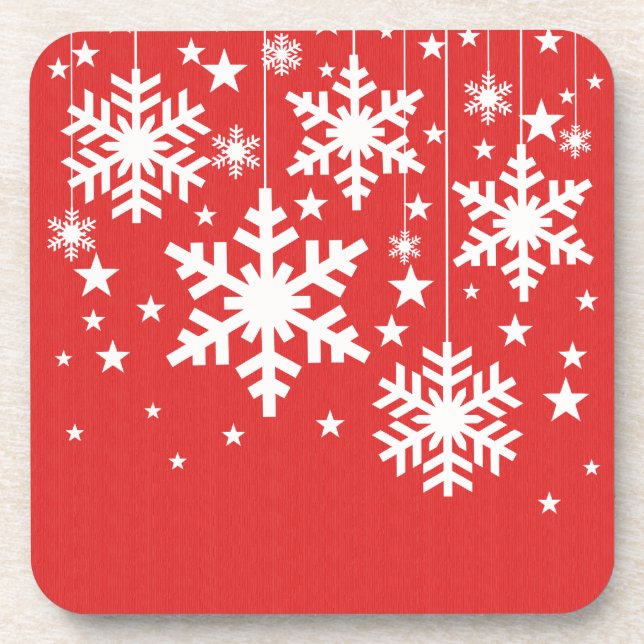 Snowflakes and Stars Coaster Set, Red (Front)