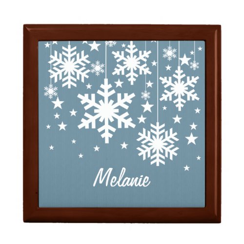 Snowflakes and Stars Gift Box Blue Jewelry Box