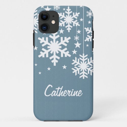 Snowflakes and Stars iPhone 5 BT Case Blue iPhone 11 Case