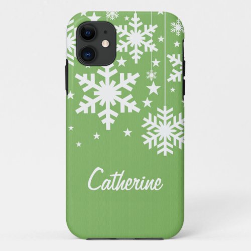 Snowflakes and Stars iPhone 5 BT Case Green iPhone 11 Case
