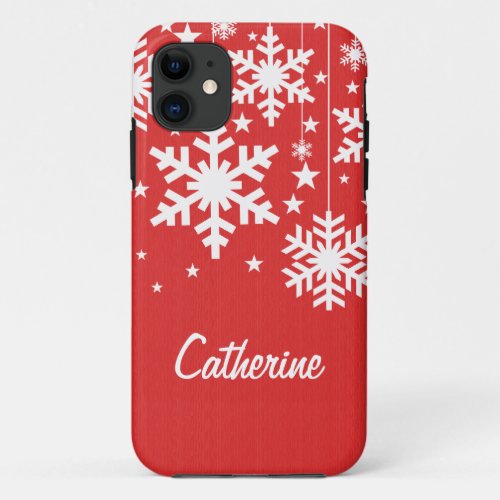 Snowflakes and Stars iPhone 5 BT Case Red iPhone 11 Case