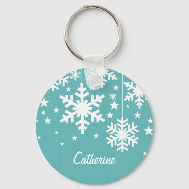 Snowflakes and Stars Keychain, Aqua Keychain (Front)