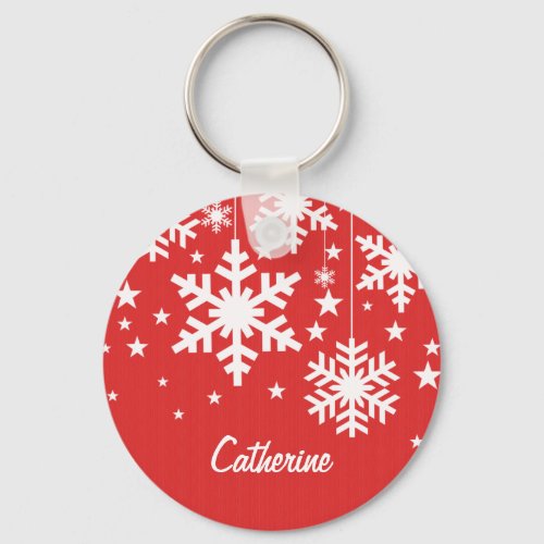 Snowflakes and Stars Keychain Red Keychain