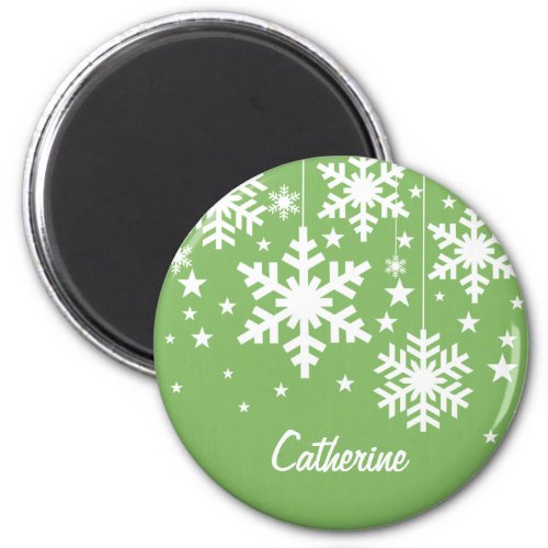 Snowflakes and Stars Magnet Green Magnet