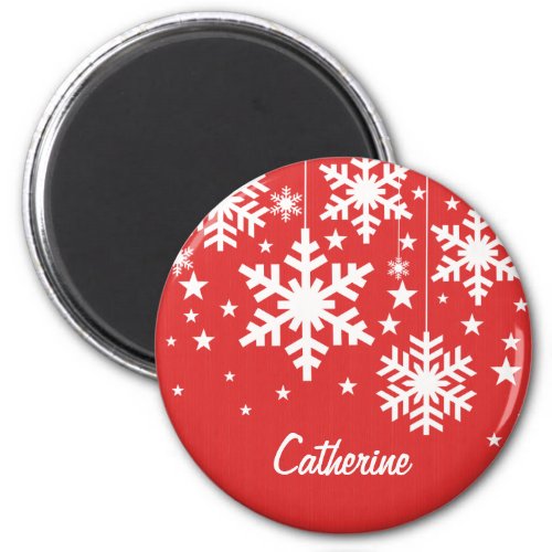 Snowflakes and Stars Magnet Red Magnet