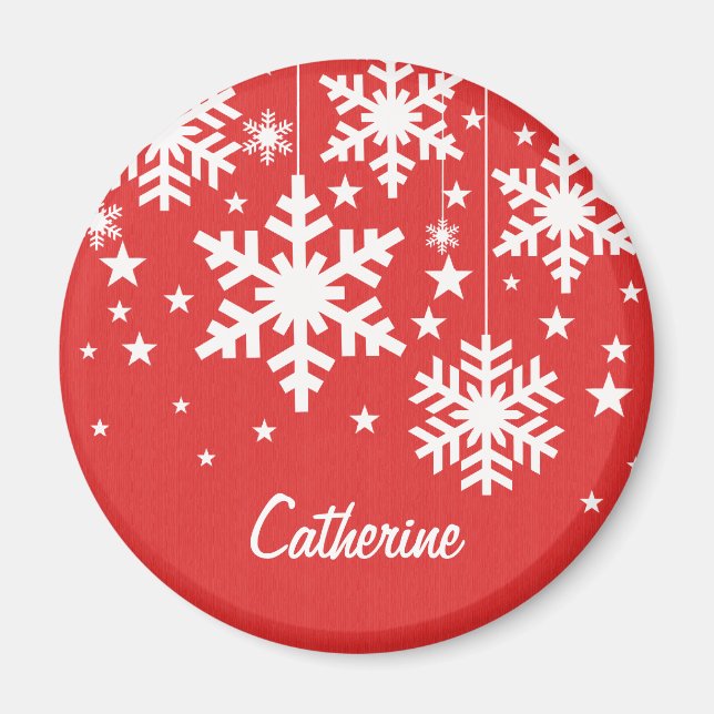 Snowflakes and Stars Magnet, Red Magnet (Front)
