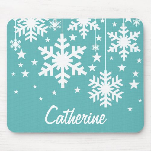 Snowflakes and Stars Mousepad Aqua Mouse Pad