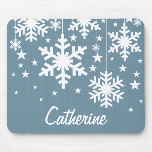 Snowflakes and Stars Mousepad Blue Mouse Pad