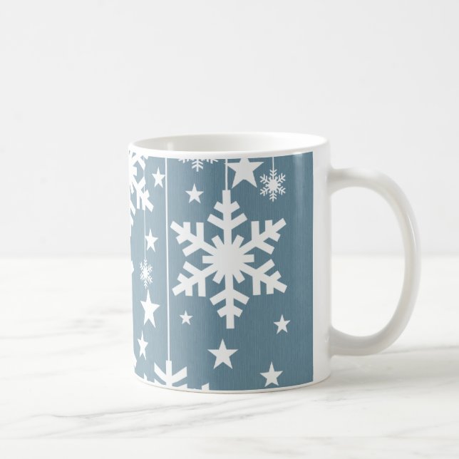 Snowflakes and Stars Mug, Blue Coffee Mug (Right)