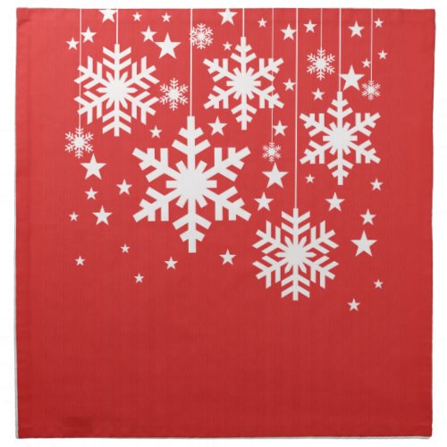Snowflakes and Stars Napkins Red Cloth Napkin