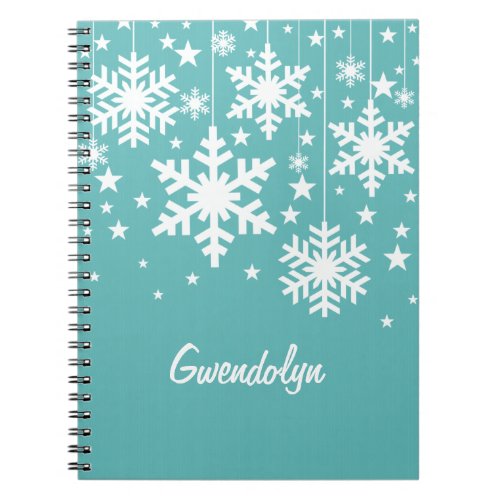 Snowflakes and Stars Notebook Aqua Notebook