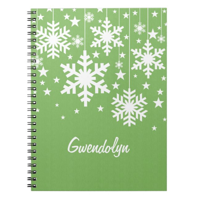 Snowflakes and Stars Notebook, Green Notebook (Front)