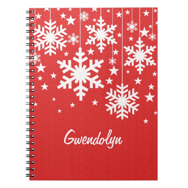 Snowflakes and Stars Notebook, Red Notebook (Front)