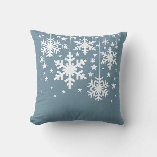 Snowflakes and Stars Pillow Blue Throw Pillow