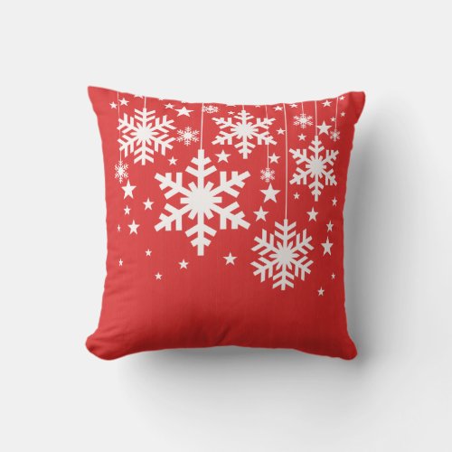 Snowflakes and Stars Pillow Red Throw Pillow