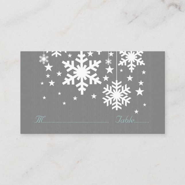 Snowflakes and Stars Place Card, Gray Place Card (Front)