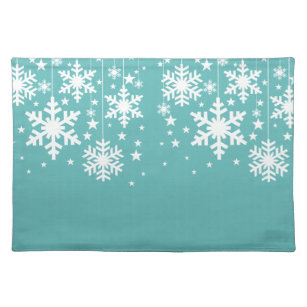 Snowflakes and Stars Placemat, Aqua Cloth Placemat